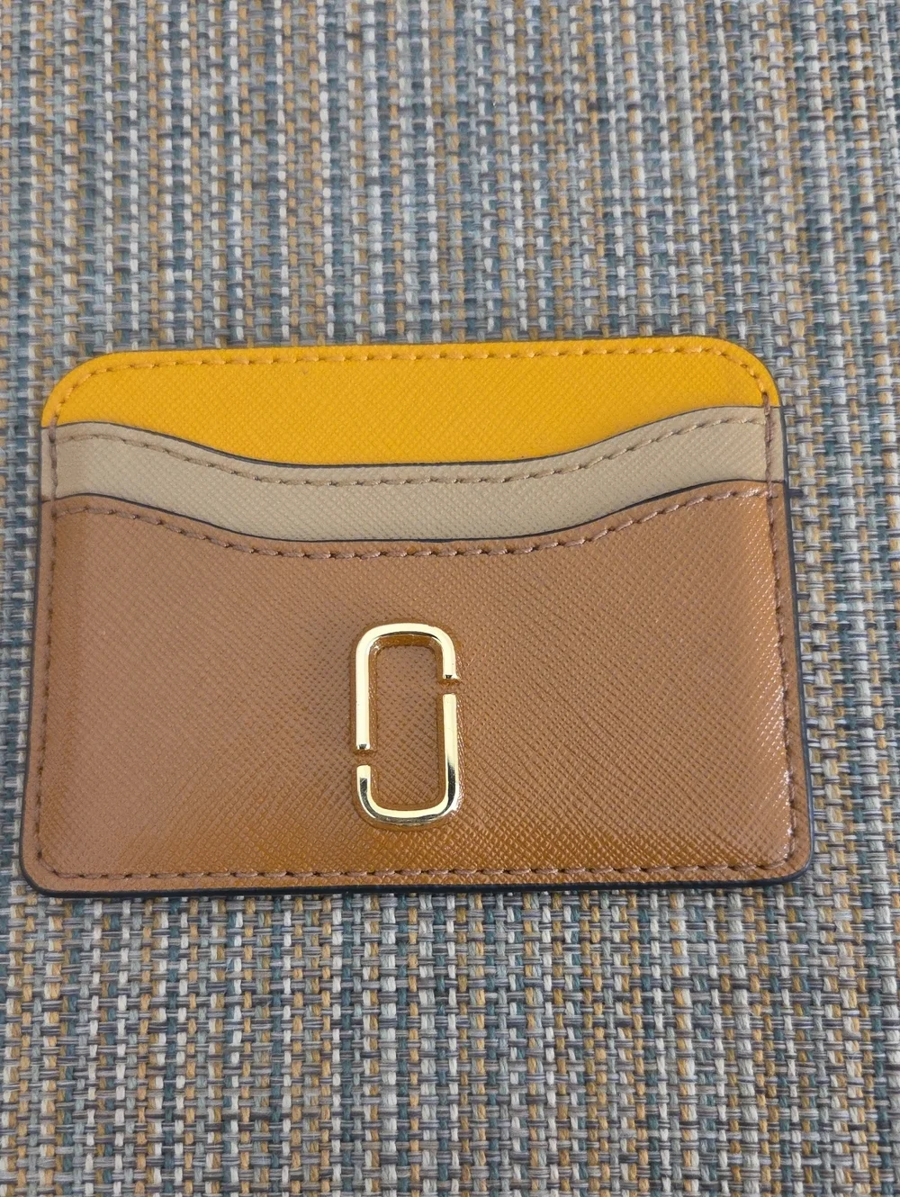 Marc Jacobs Style Leather Card Holder in Brown, Yellow & Cream